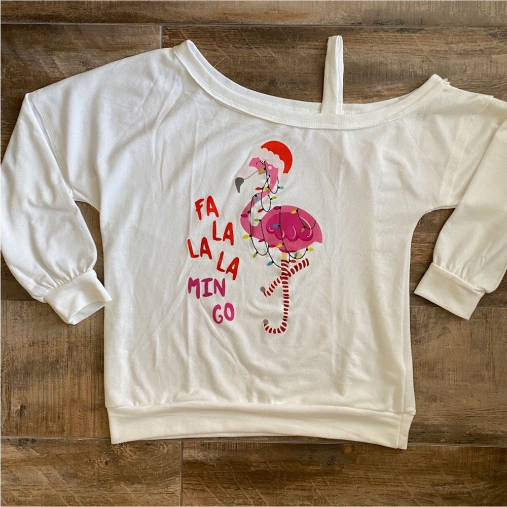 🦩HOST PICK🦩Christmas Flamingo One-Shoulder Sweatshirt